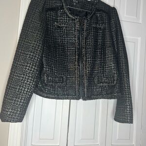 Apt. 9 Women's Black and Silver Metallic Blazer with fringe details